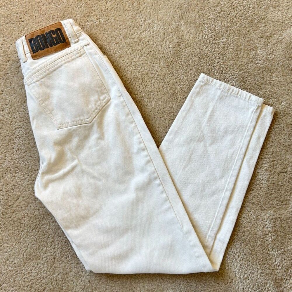 Bongo High Waist Tapered Leg Vintage Denim Jeans in Cream Beige Color - Size 3